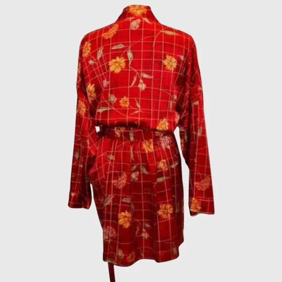 Vintage Victoria's Secret XS/S Red Floral Silk Robe Tied Pockets Luxury Sexy Y2K - Picture 5 of 10